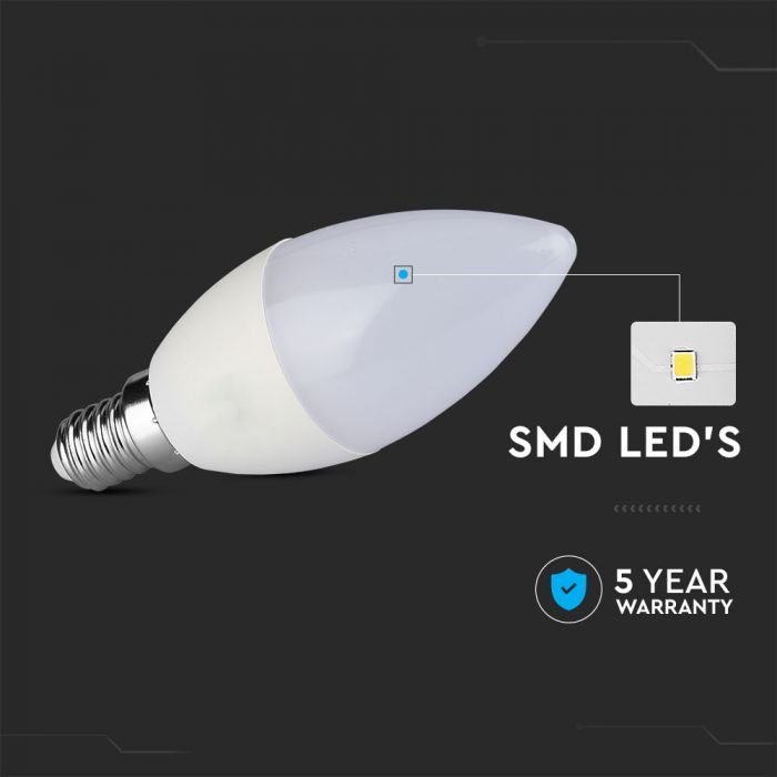 VT-268 7W PLASTIC CANDLE BULB SAMSUNG CHIP 6400k E14