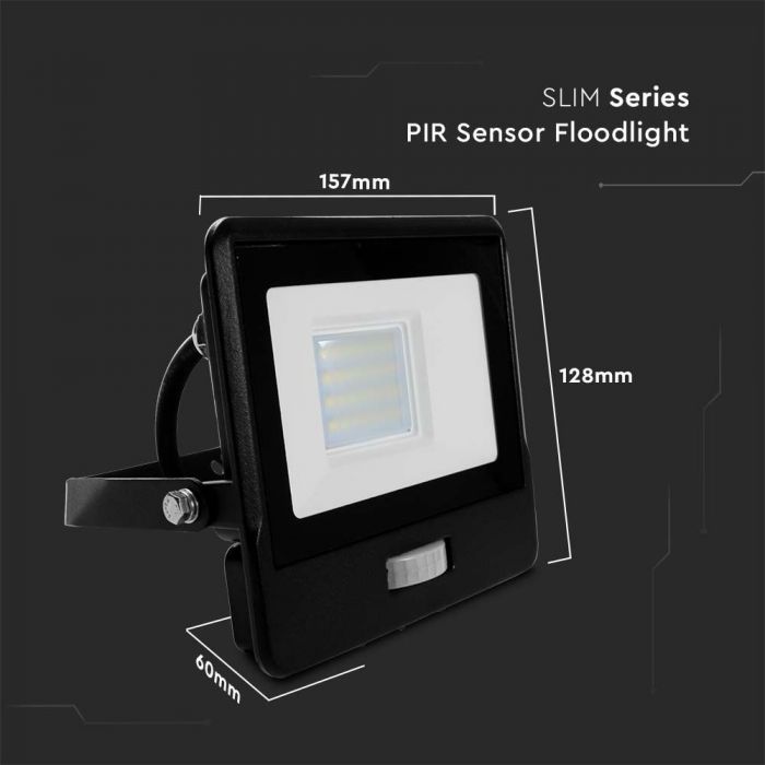 VT-128S-1 20W PIR SENSOR FLOODLIGHT SAMSUNG CHIP & 1M CABLE 6500K BLACK BODY