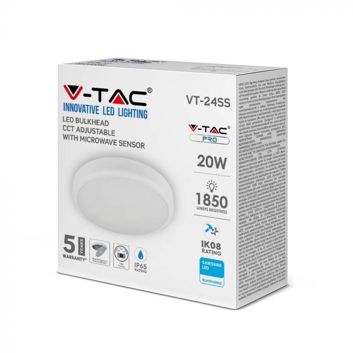 VT-24SS 20W LED DOME LIGHT SENSOR SAMSUNG CHIP CCT 3IN1 IP65 5 YRS WTY