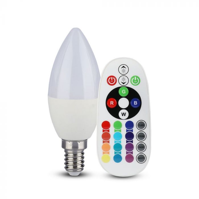 VT-2214 3.5W C35 Zarowka LED sterowana pilotem / Barwa:RGB+6400K / sciemnialna / Trzonek:E14