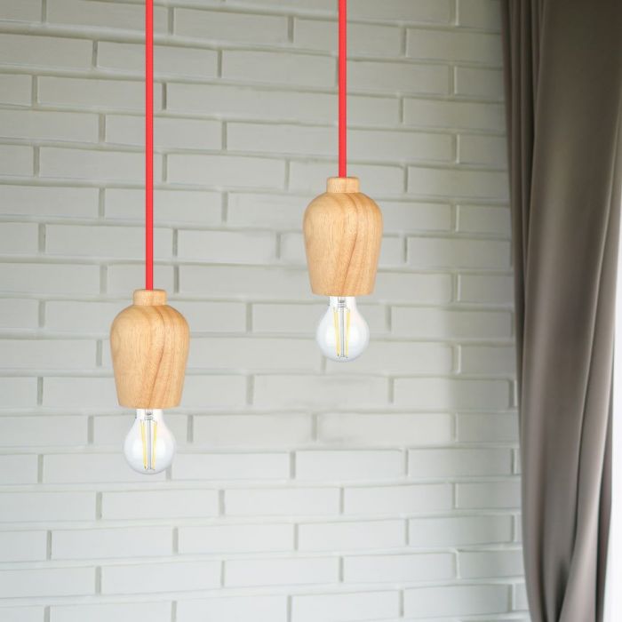 VT-7778 E27 WOODEN PENDANT LIGHT -RED WIRE