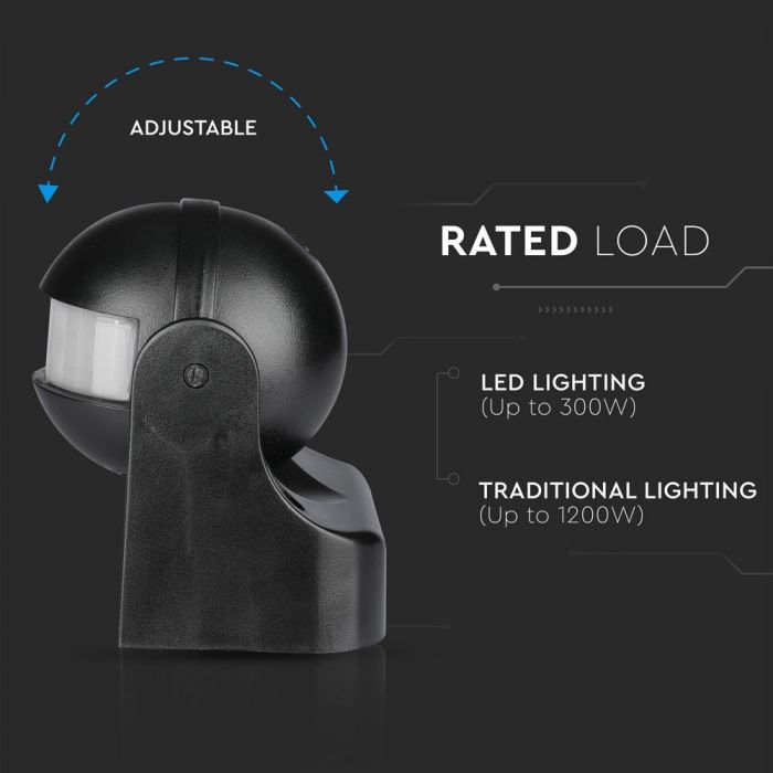 VT-8003 INFRARED MOTION SENSOR-BLACK BODY, IP44 (MAX:300W LED)