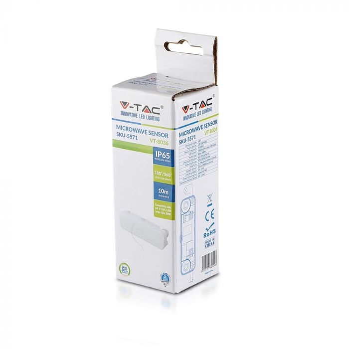 VT-8036 MICROWAVE SENSOR-WHITE, IP65 (MAX:200W LED)