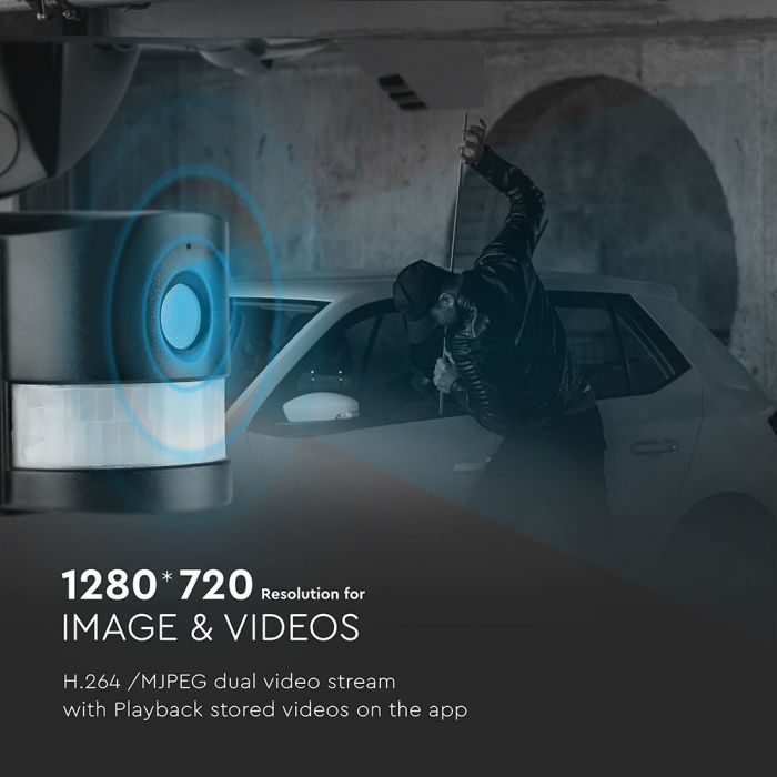 VT-4818 18W Naswietlacz LED SMD z czujnikiem ruchu i kamera / WiFi / Barwa:6000K / Obudowa: Czarna