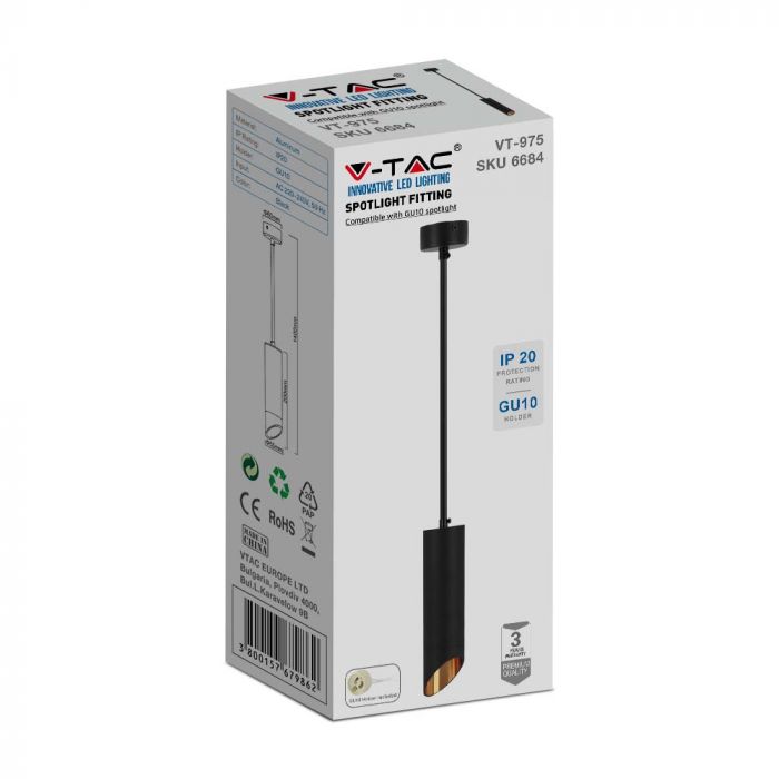 VT-975 1xGU10 HANGING PENDANT BLACK D:55x200MM