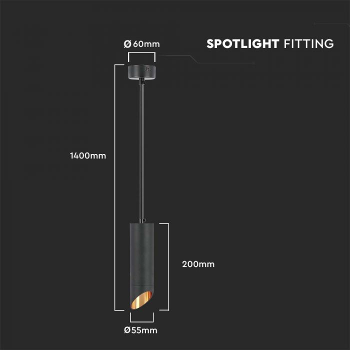VT-975 1xGU10 HANGING PENDANT BLACK D:55x200MM