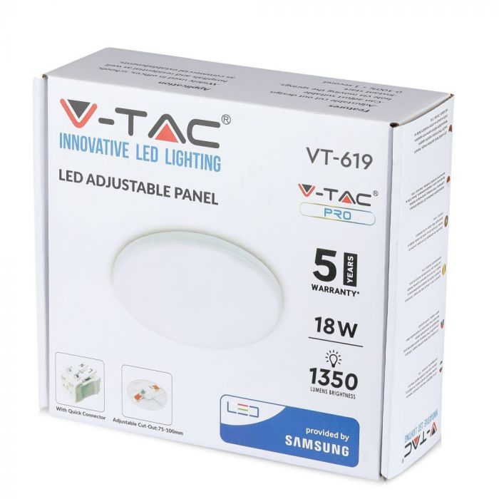 VT-619RD 18W Panel LED / Chip SAMSUNG / Barwa:3000K / Okragly