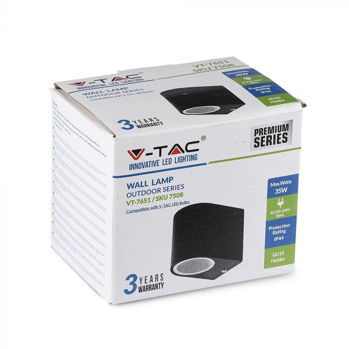 VT-7651 Kinkiet SLEEK GU10 / Ksztalt: okragly / Obudowa: Czarna / IP44