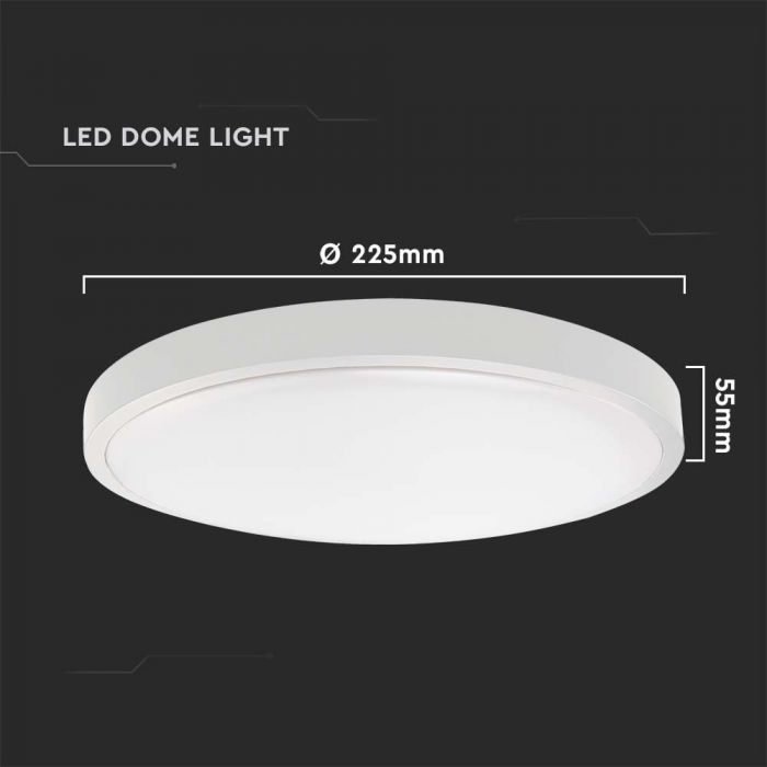 VT-8618 18W LED DOME LIGHT 6500K ROUND WHITE FRAME IP44