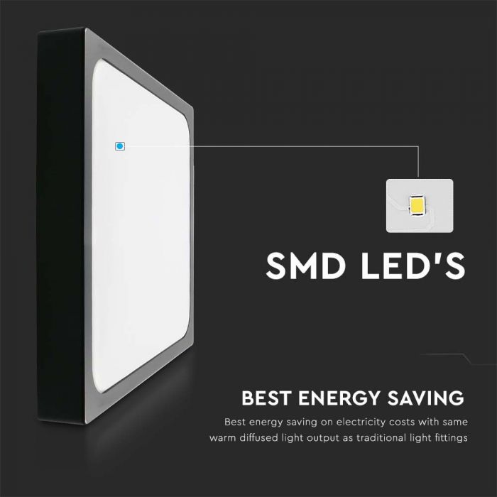 VT-8630 30W LED DOME LIGHT 3000K SQUARE BLACK FRAME IP44