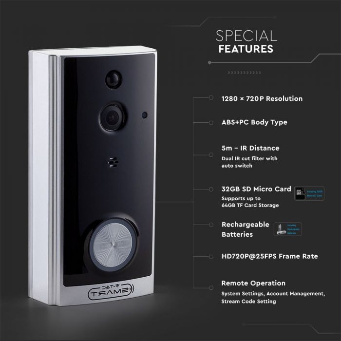 VT-5412 Dzwonek SMART Video-Audio / 1280 x 720P