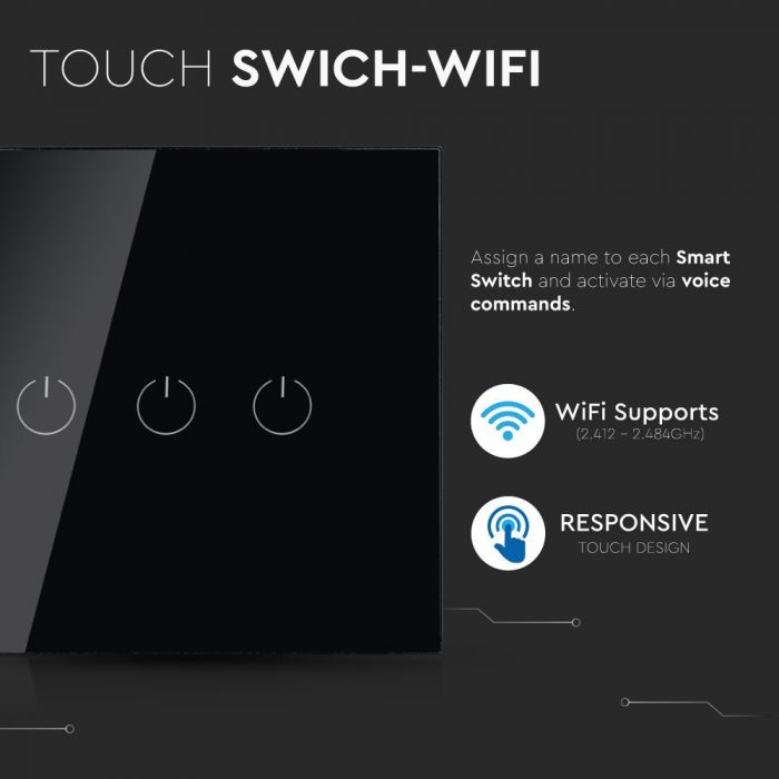 VT-5005 lacznik potrojny WIFI /Kompatybilna z Amazon Alexa i Google Home / Czarny