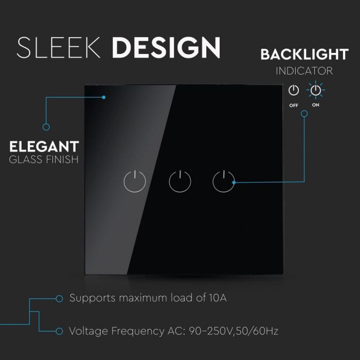 VT-5005 lacznik potrojny WIFI /Kompatybilna z Amazon Alexa i Google Home / Czarny