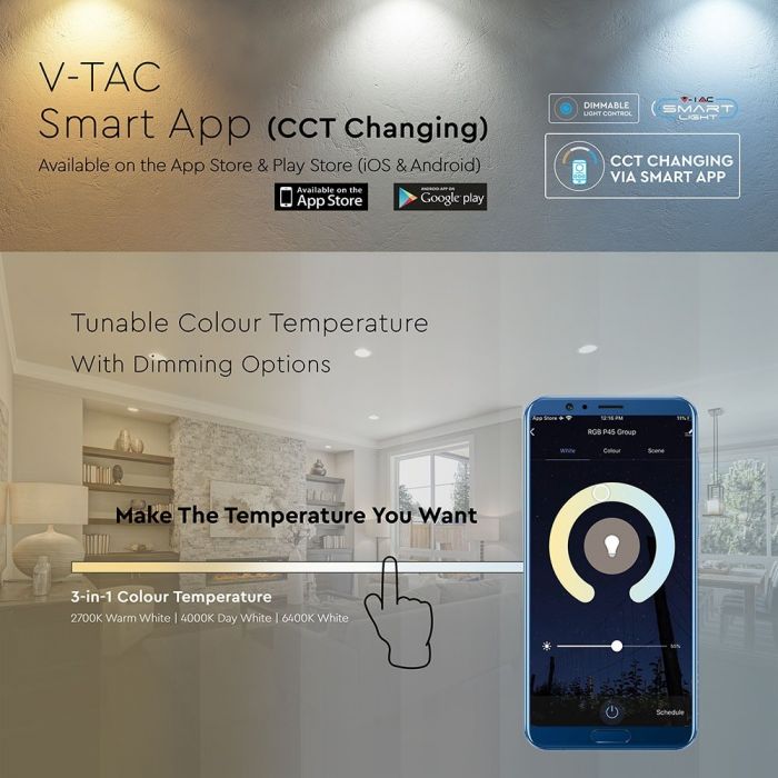 VT-5015 4.5W GU10 Zarowka LED Kompatybilna z Amazon Alexa i Google Home / Barwa:RGB+WW-CW / Trzonek:GU10