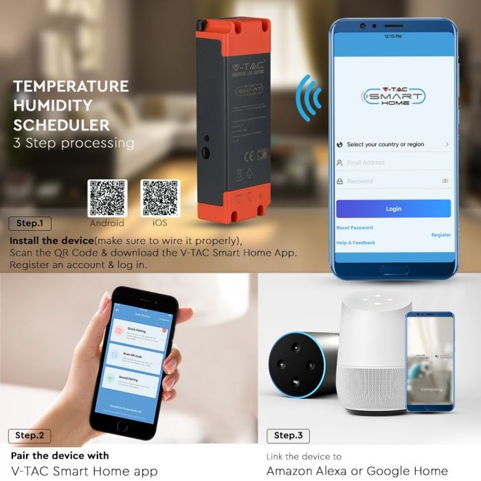 VT-5145 Programator wilgotnosci i temperatury / 16A / Kompatybilny z Amazon Alexa i Google Home