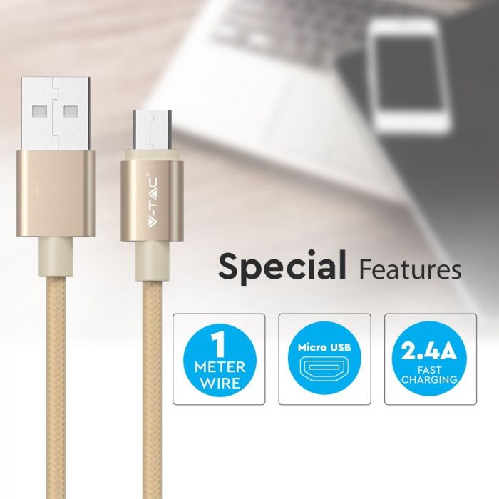 VT-5331-G Przewod Mikro USB / 1m / Zloty