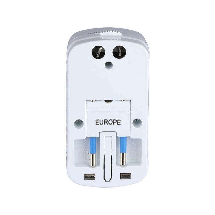 Uniwersalny adapter podroZny z zabezpieczeniem przeciwprzepieciowym z portem 2xUSB 2A