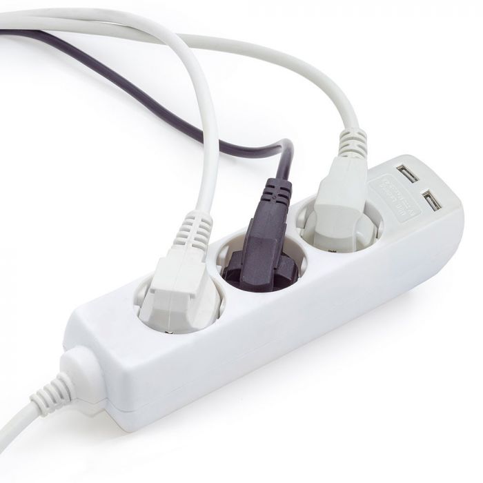VT-1124-2 PrzedluZacz mieszkaniowy 3 GN. Z portem 2xUSB / 3x1.5 X1.5M/ Bialy