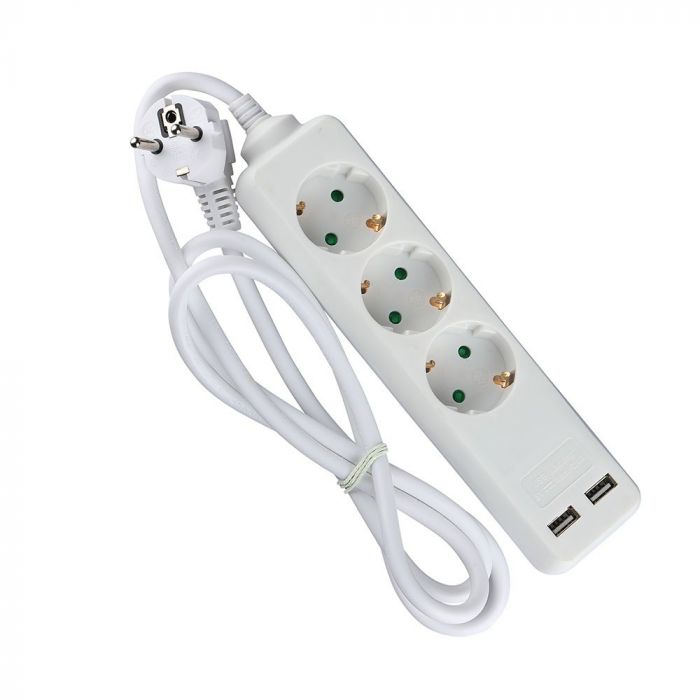 VT-1124-2 PrzedluZacz mieszkaniowy 3 GN. Z portem 2xUSB / 3x1.5 X1.5M/ Bialy