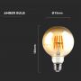 VT-2019 8W G95 LED FILAMENT BULB AMBER GLASS 2200K E27