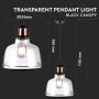 VT-7220 TRANSPARENT PENDANT LIGHT-BLACK CANOPY-E27