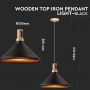 VT-7535 WOODEN TOP IRON PENDANT LIGHT-BLACK-E27