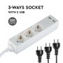 VT-1124-2 3WAYS SOCKET WITH 2USB(3G1.5MM2 X1.5M)-WHITE