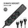 VT-1125-2 3WAYS SOCKET WITH 2USB(3G1.5MM2 X1.5M)-BLACK