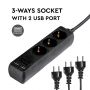 VT-1125-5 3WAYS SOCKET WITH 2USB(3G1.5MM2 X5M)-BLACK