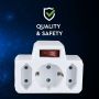 VT-1010-3 3 OUTLET POWER ADAPTER WITH EARTH CONTACT AND SWITCH 16A 250V