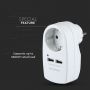 VT-1044 EU TYPE PLUG ADAPTER WITH EARTHING CONTACT & CHARGING INTERFACE-WHITE