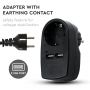 VT-1044 EU TYPE PLUG ADAPTER WITH EARTHING CONTACT & CHARGING INTERFACE-BLACK