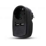 VT-1044 EU TYPE PLUG ADAPTER WITH EARTHING CONTACT & CHARGING INTERFACE-BLACK